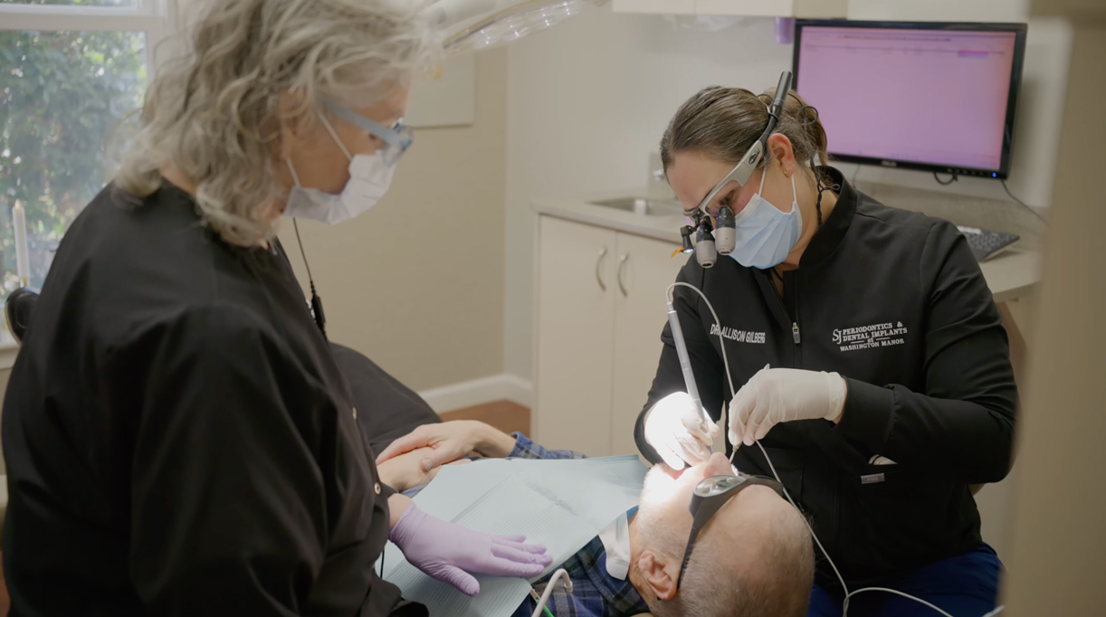 Periodontal team providing patient care in a modern dental office